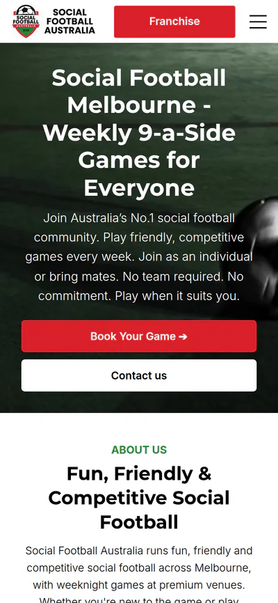 The Social Football Australia homepage on a phone
