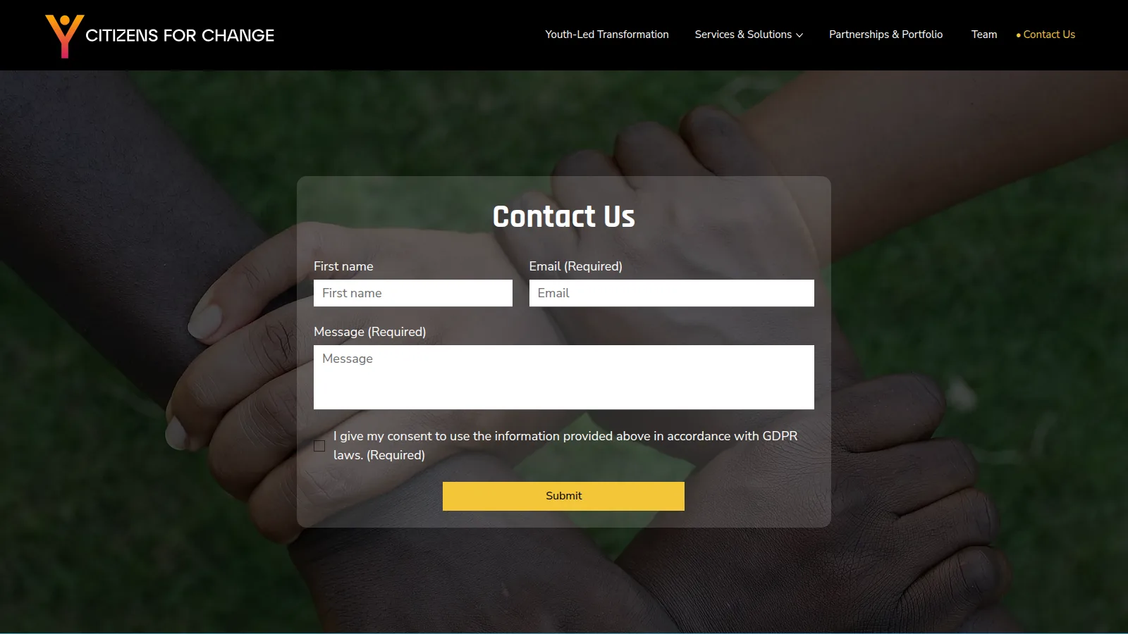 The Contact page, on the Citizens for Change website designed and built by WebOws Design