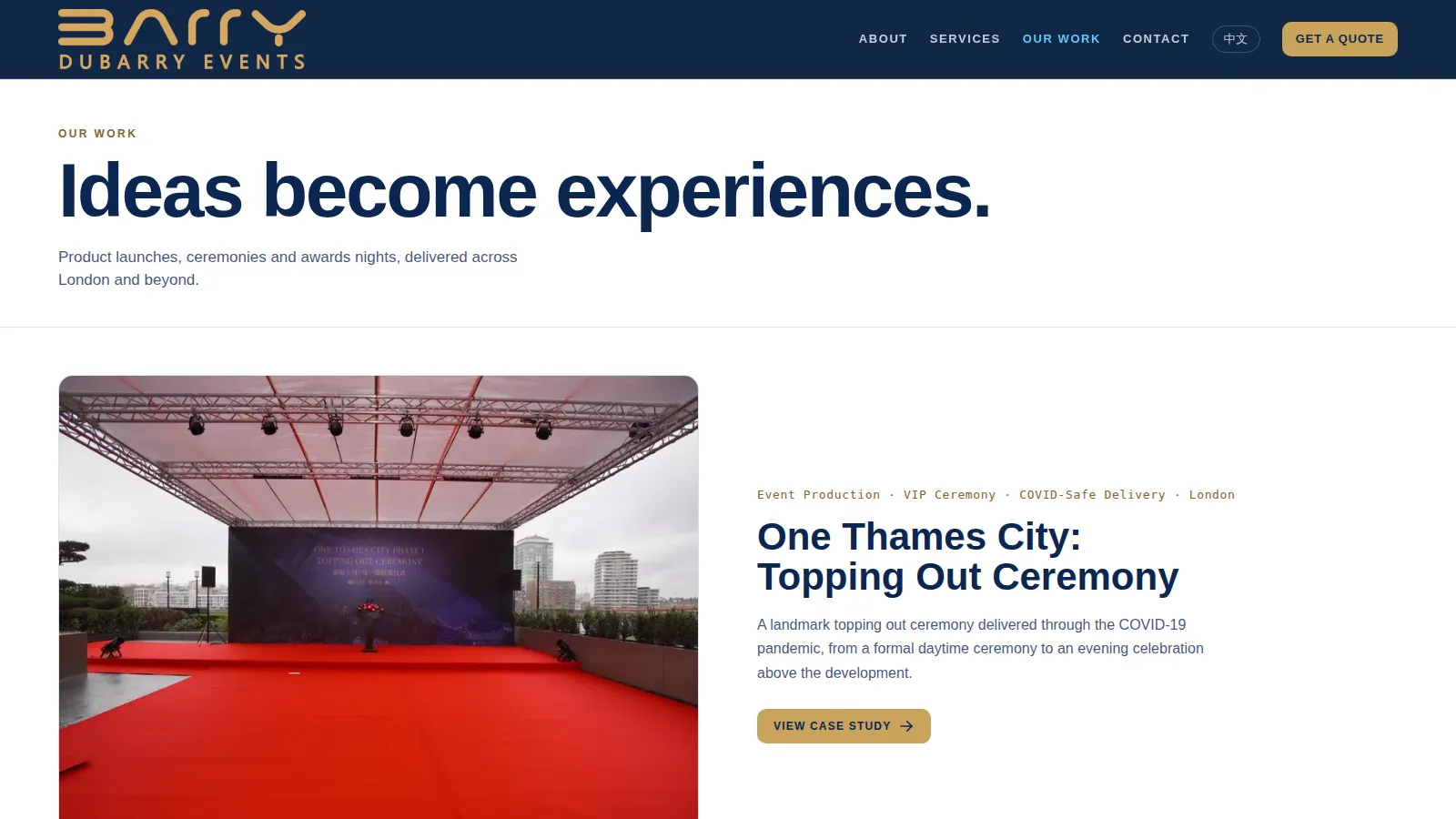 Our Work, with every project as a case study, on the Dubarry Events website designed and built by WebOws Design
