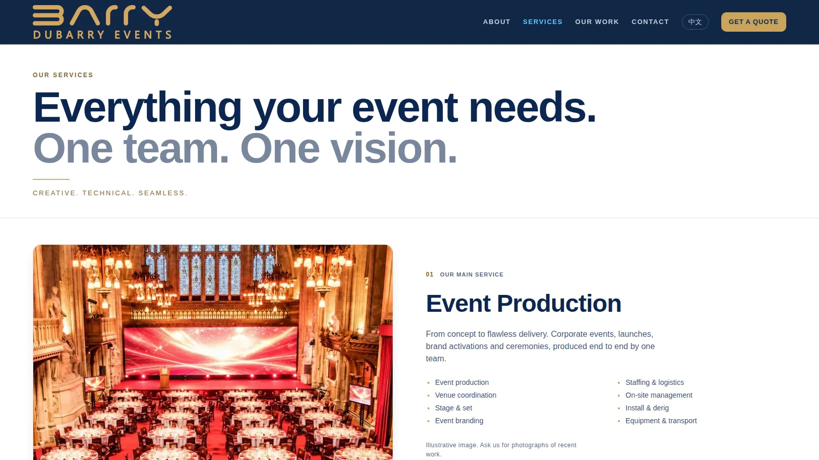 The Services page, on the Dubarry Events website designed and built by WebOws Design