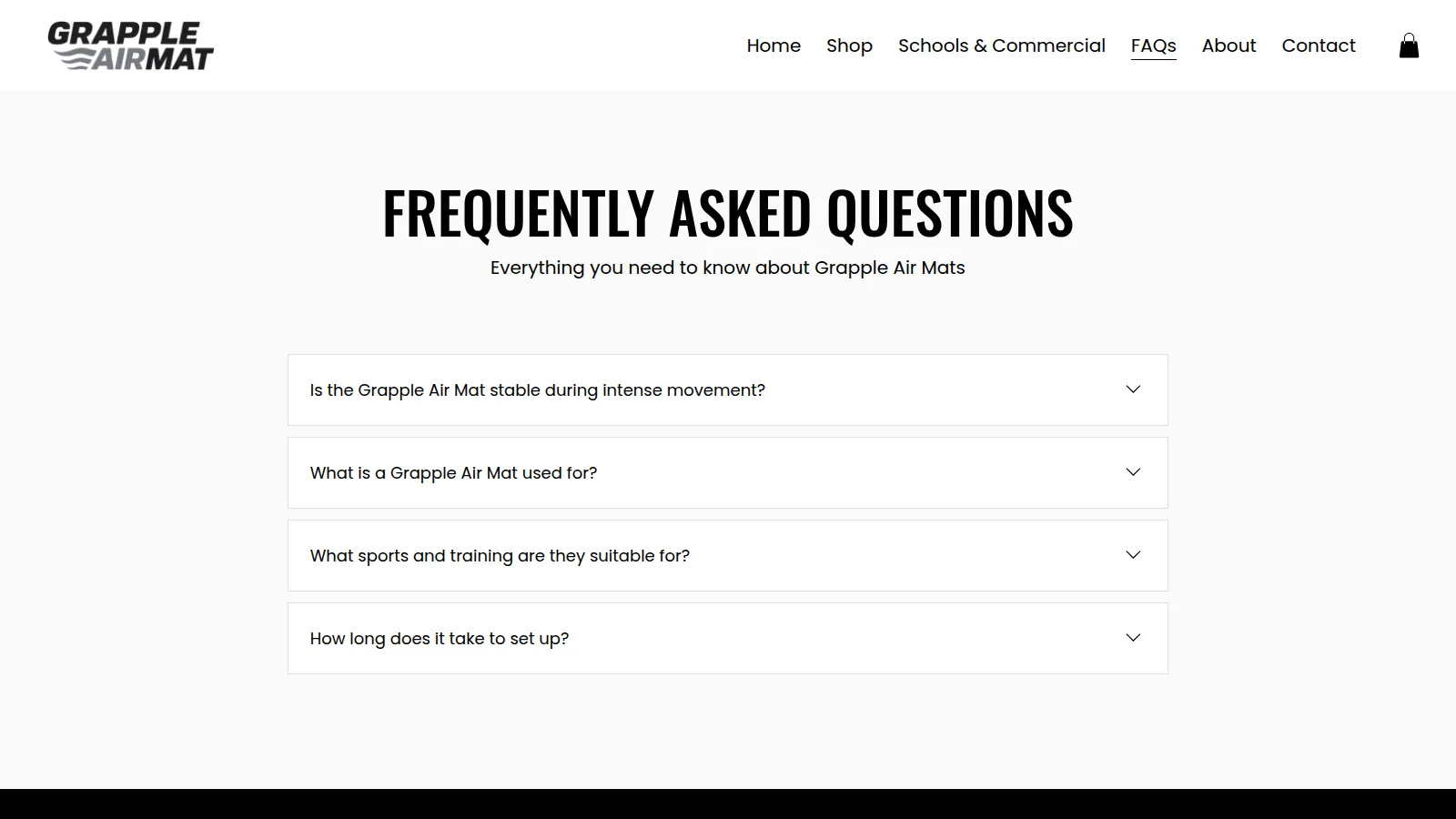 The FAQs page, on the Grapple Air Mat website designed and built by WebOws Design
