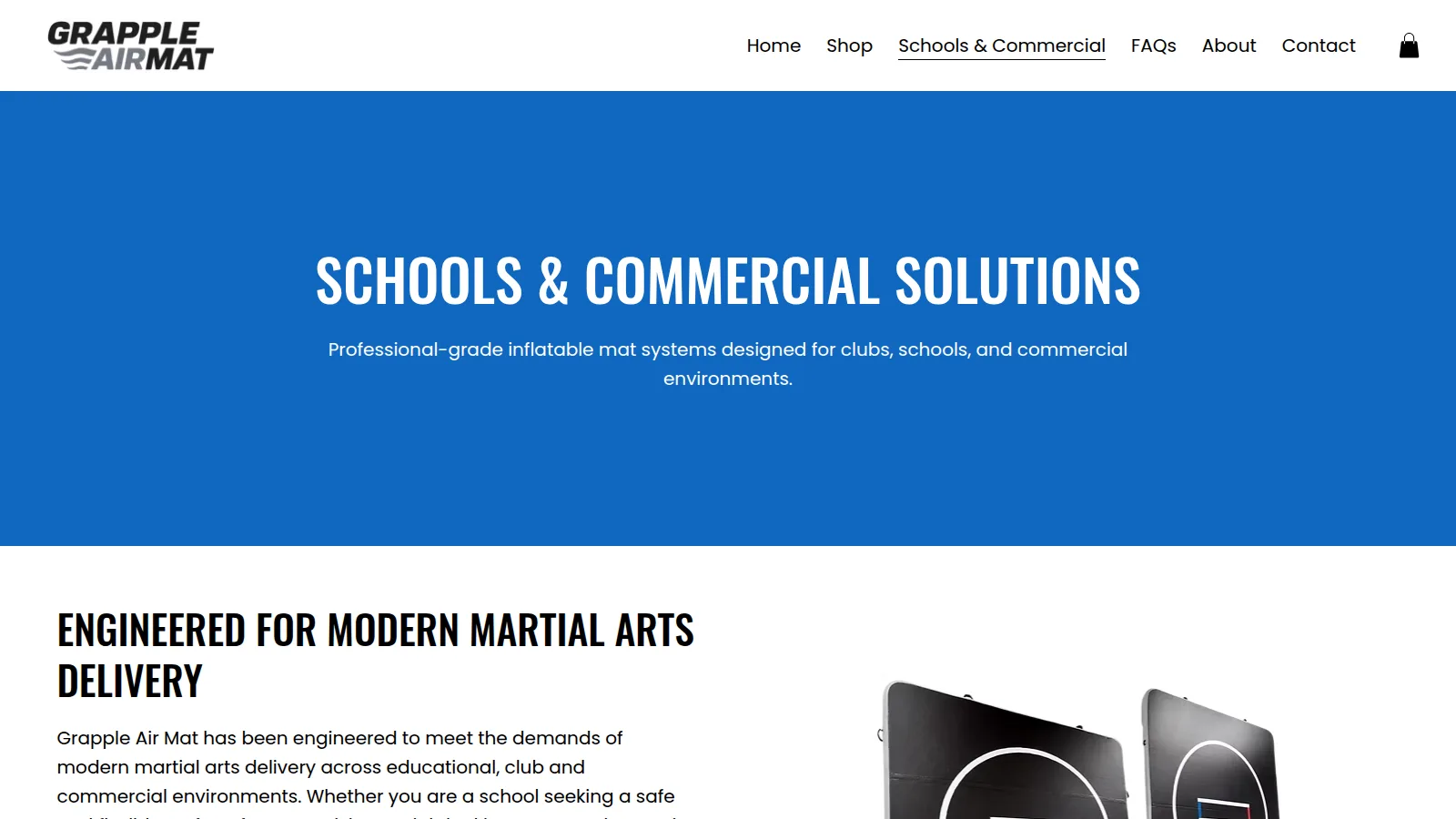 The Schools and Commercial page, on the Grapple Air Mat website designed and built by WebOws Design