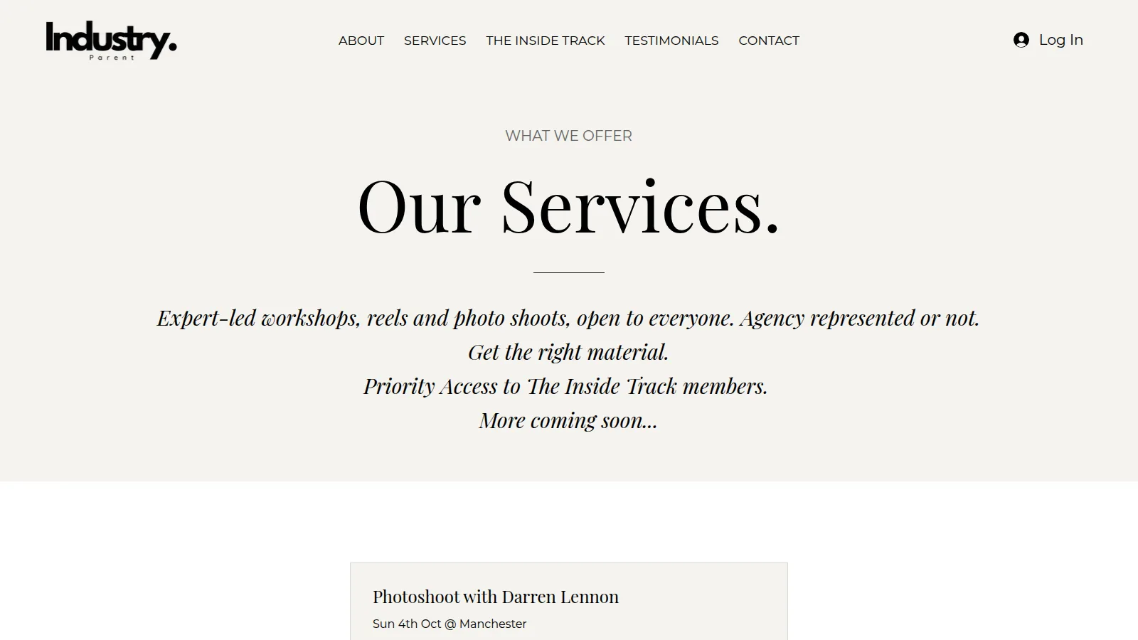 The Services page, on the Industry Parent website designed and built by WebOws Design