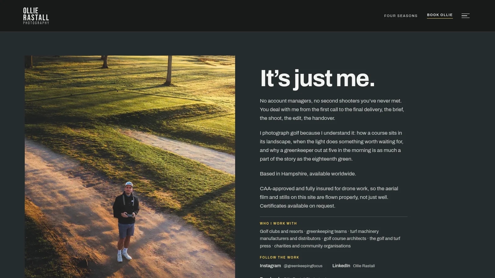 The About page, on the Ollie Rastall Photography website designed and built by WebOws Design