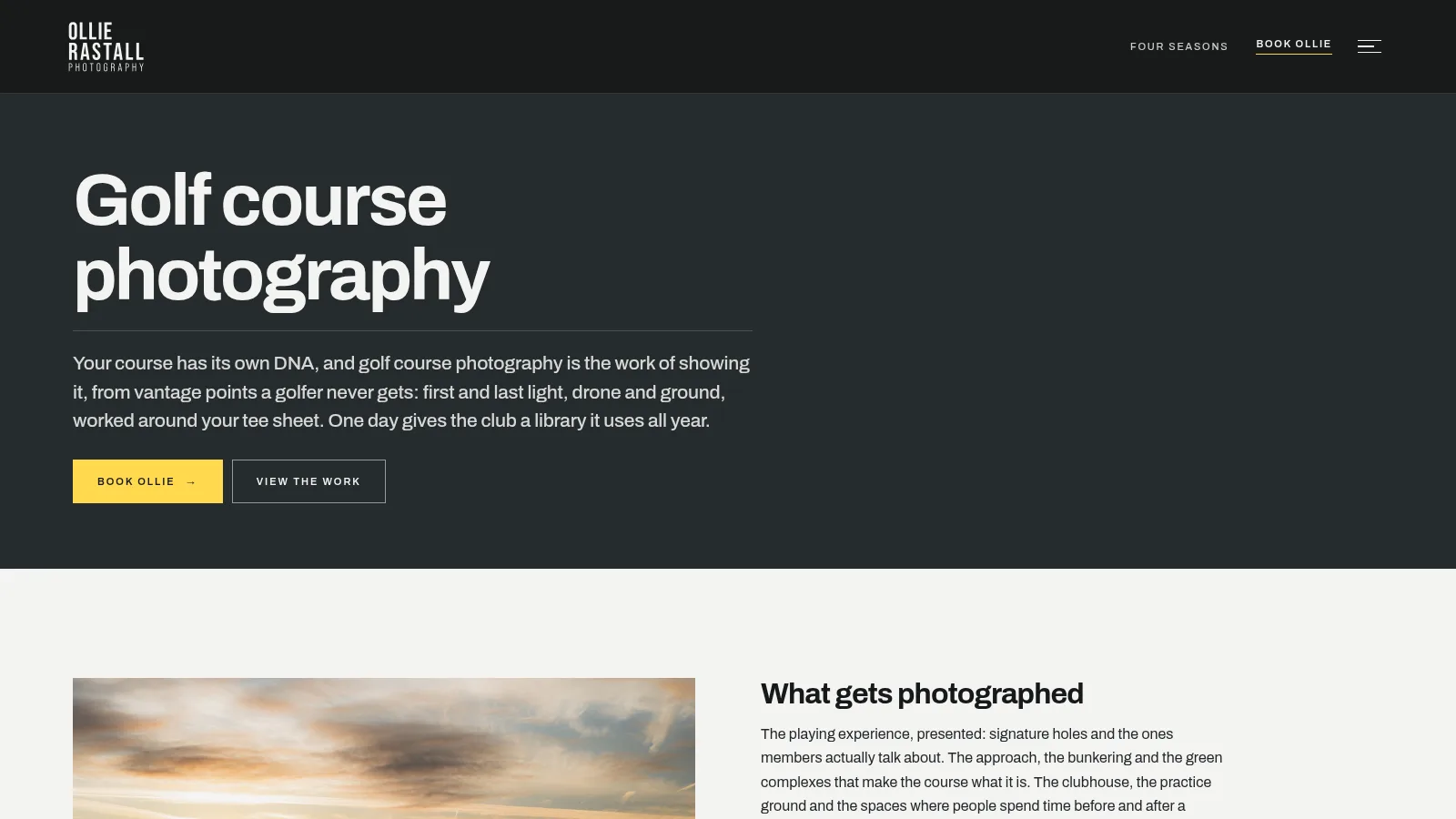 The golf course photography service page, on the Ollie Rastall Photography website designed and built by WebOws Design