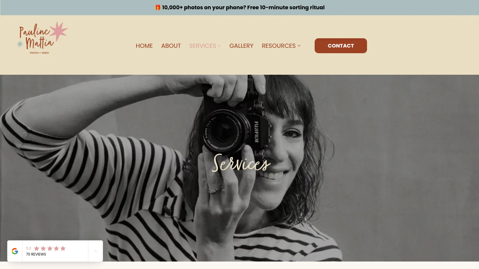 The Photography Services page, on the Pauline Mattia Photography website designed and built by WebOws Design