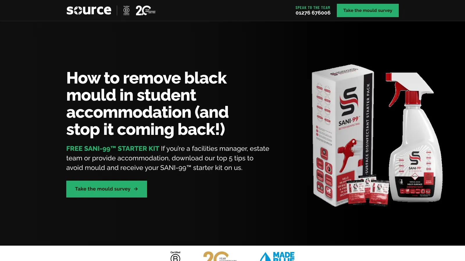 The SANI-99 page for student accommodation, on the Source Office Supplies website designed and built by WebOws Design