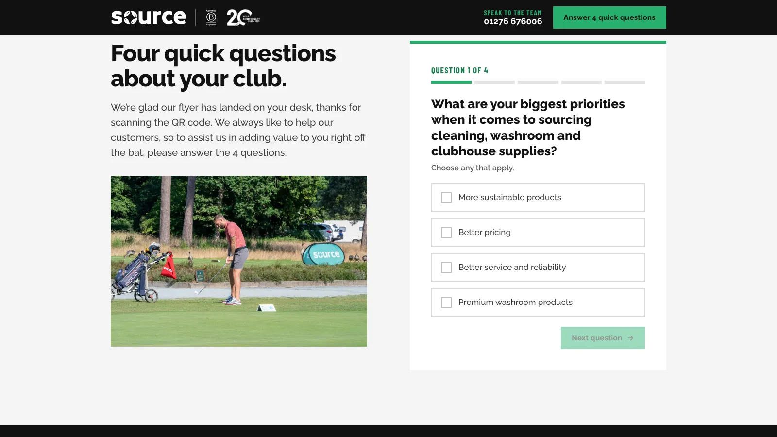 The golf clubs survey, one question at a time, on the Source Office Supplies website designed and built by WebOws Design