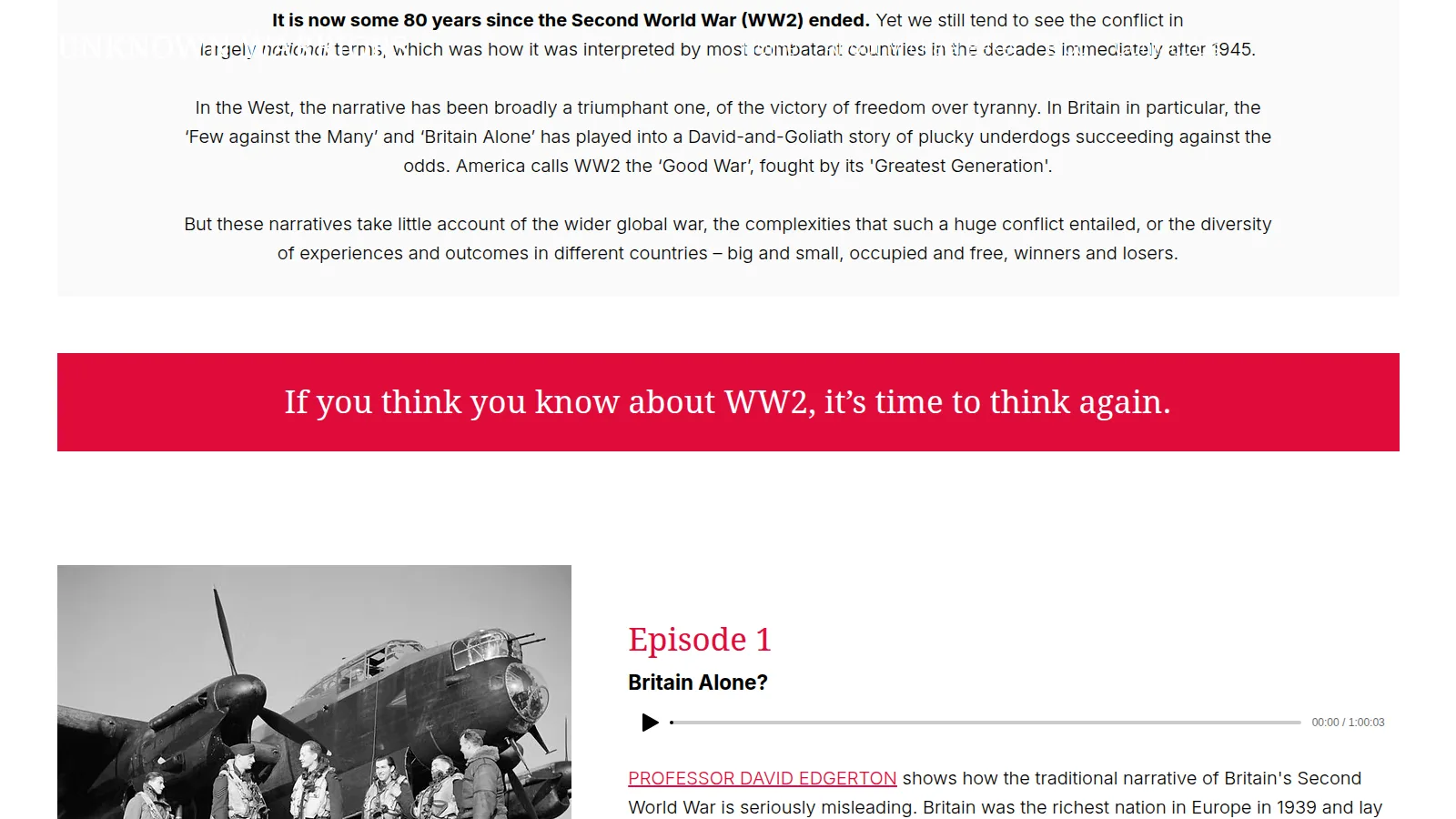 The World War 2 episode listings, on the Unknown Warriors website designed and built by WebOws Design
