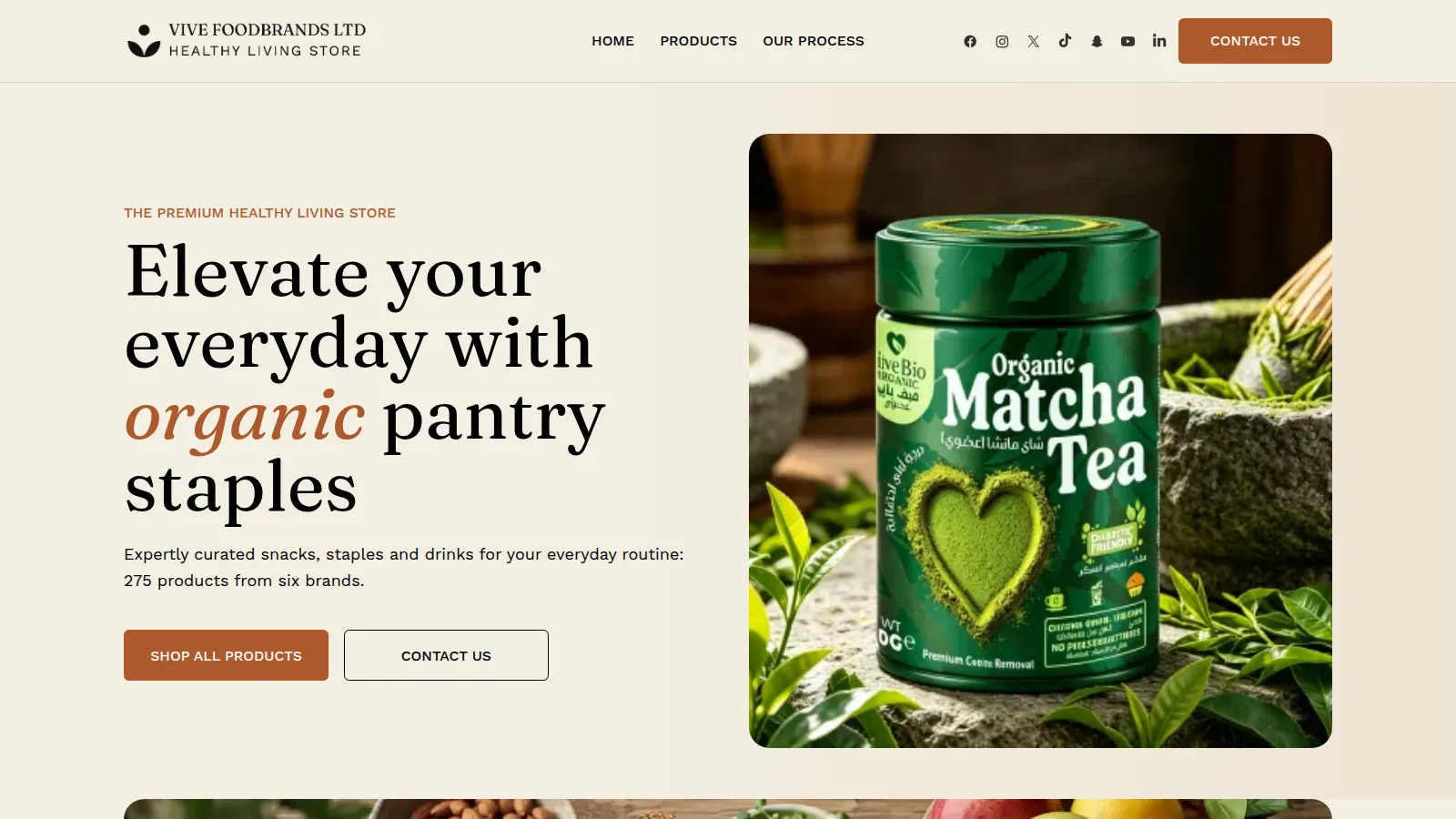 The Vive Foodbrands website homepage, designed and built by WebOws Design
