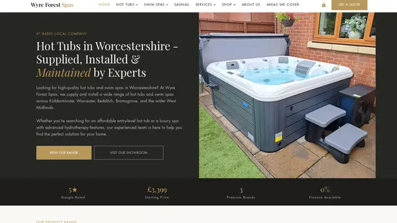 The Wyre Forest Spas website, designed and built by WebOws Design